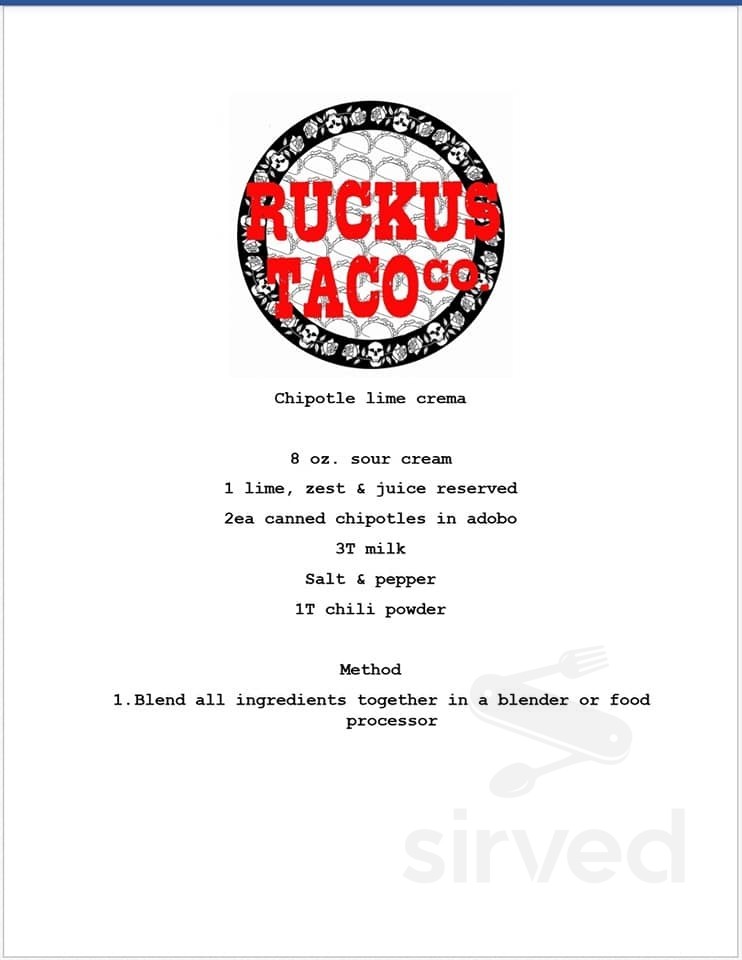Ruckus Taco Co. menu in Ferndale, Michigan
