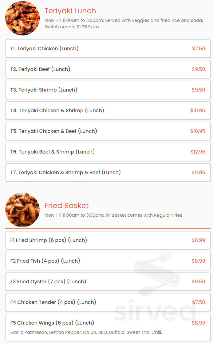 Chen's Express menu in Gainesville, Florida, USA