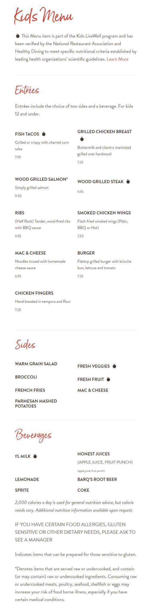 Firebirds Wood Fired Grill menu in Peoria, Arizona, USA