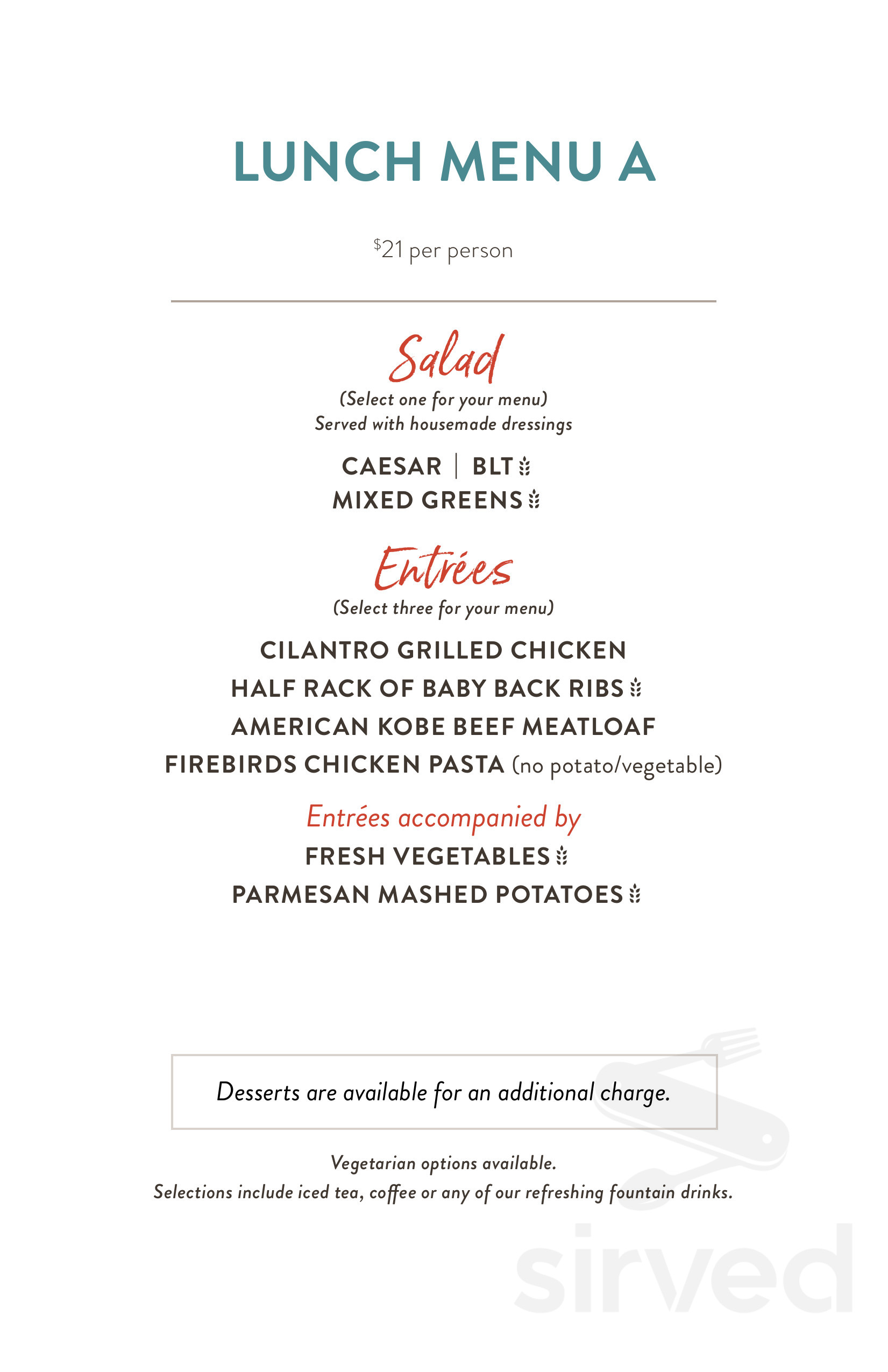 Firebirds Wood Fired Grill menu in Peoria, Arizona, USA