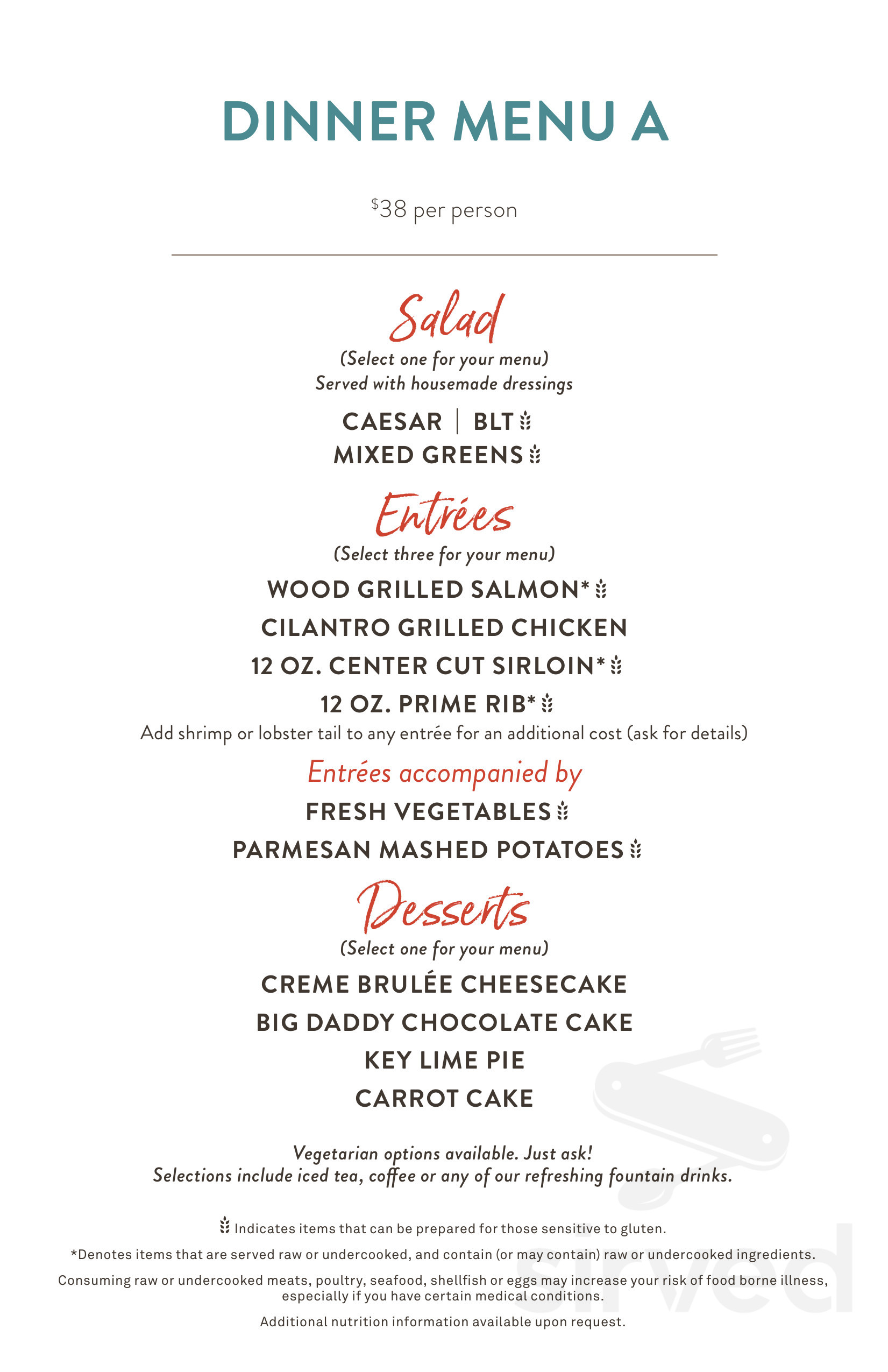 Firebirds Wood Fired Grill menu in Peoria, Arizona, USA