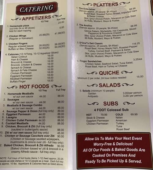 D'Orsi's Bakery & Delicatessen menu in Peabody, Massachusetts, USA
