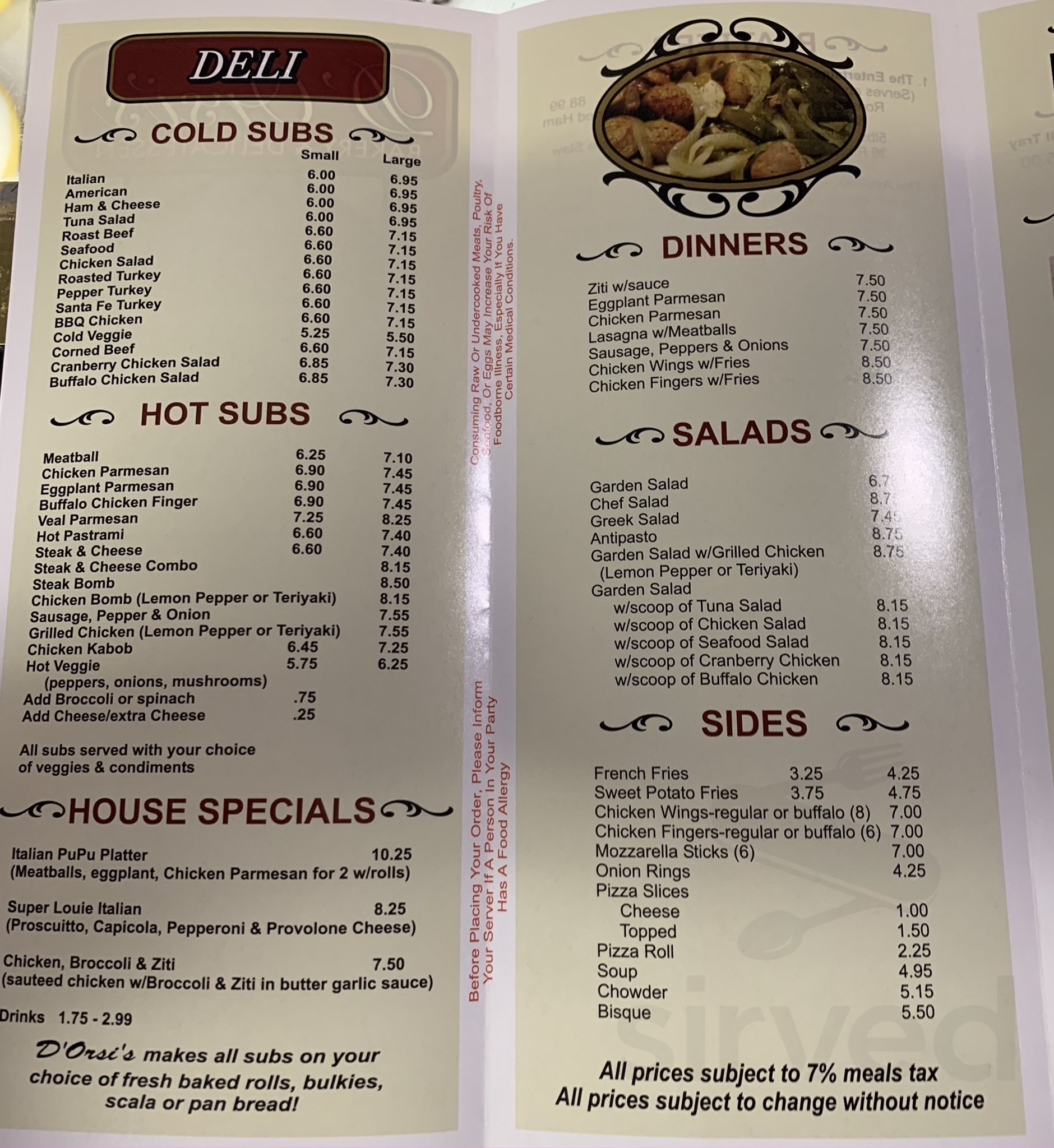 D'Orsi's Bakery & Delicatessen menus in Peabody, Massachusetts, United