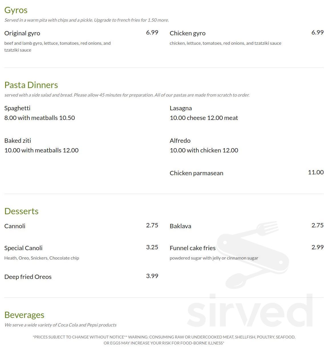 Greek Town Pizza & Restaurant menu in Lebanon, Pennsylvania, USA