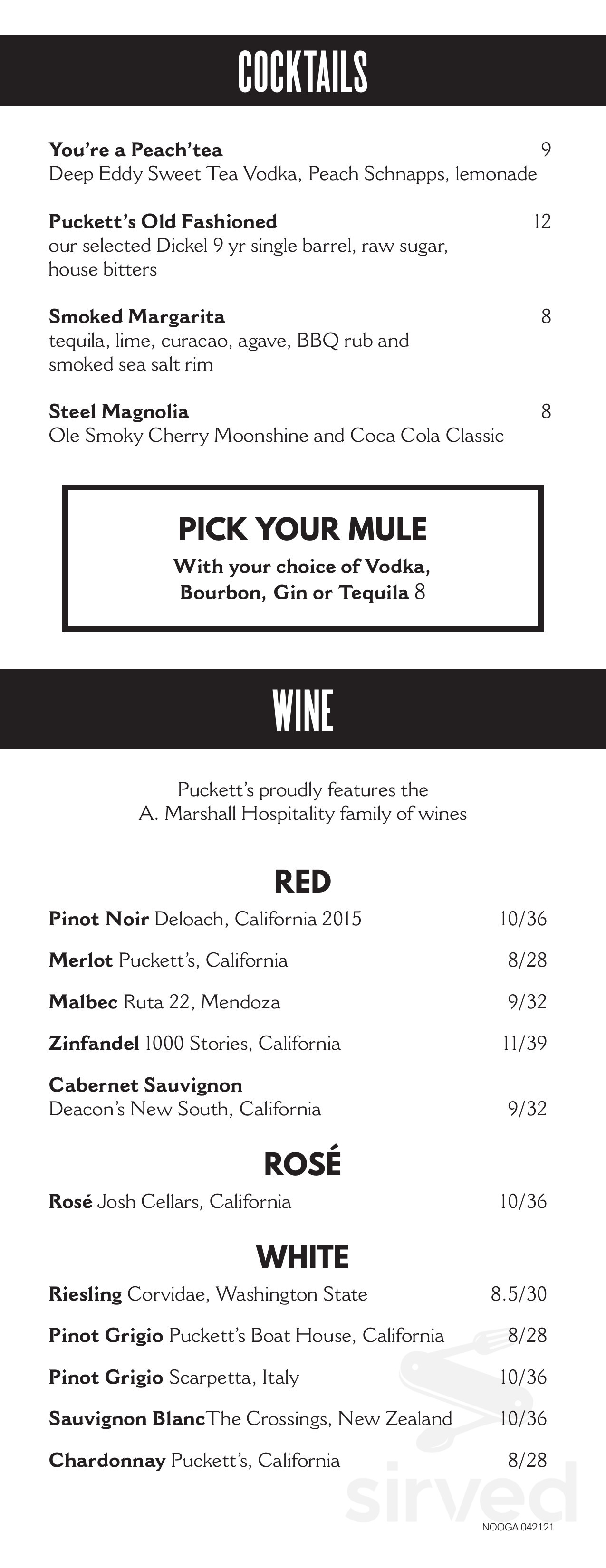 Menu Chattanooga TN's Puckett's Restaurant Downtown Chattanooga