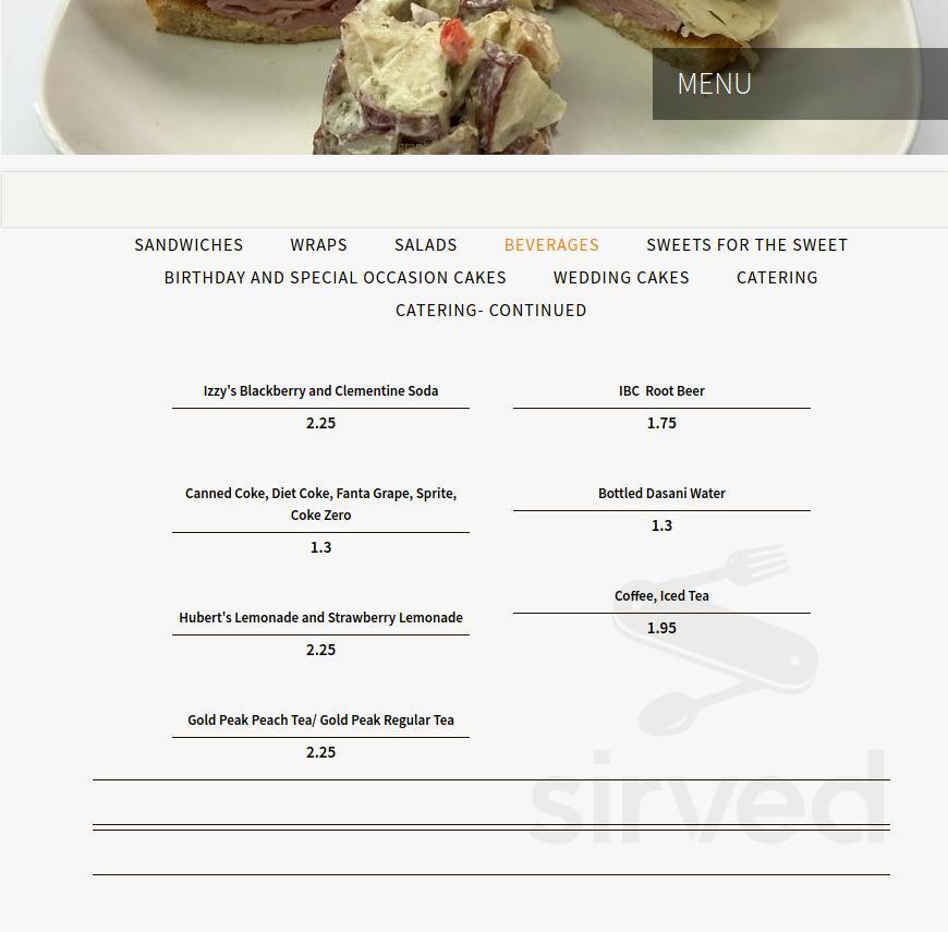 The Baker's Box menu in Hendersonville, North Carolina, USA
