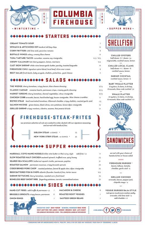 Columbia Firehouse menu in Alexandria, Virginia, USA