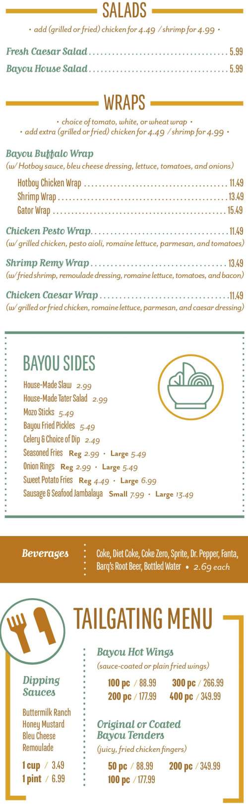Bayou Hot Wings menu in New Orleans, Louisiana, USA