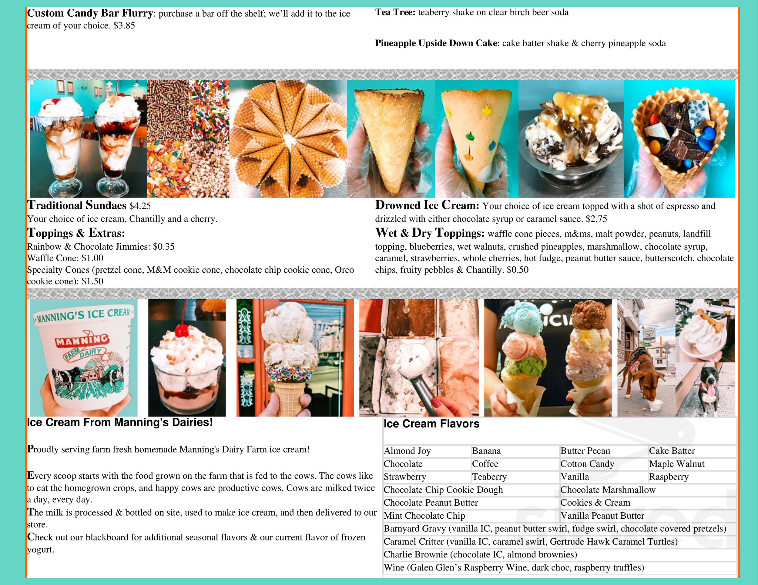 Menu Weissport PA's Chantilly Goods Ice Cream Shoppe Sirved