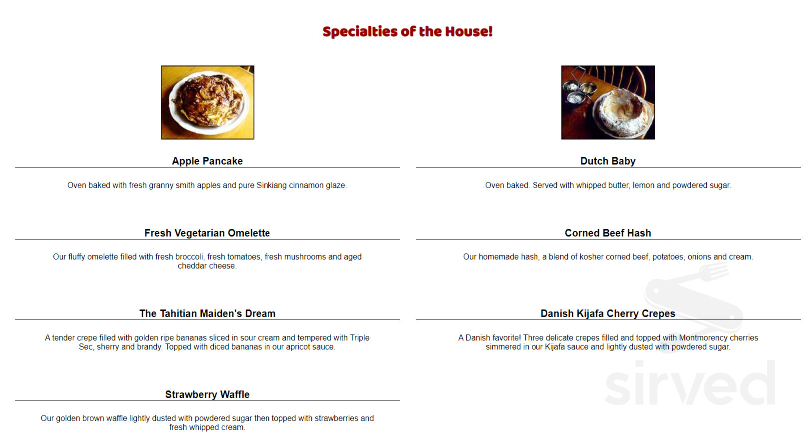 The Original Pancake House menus in Savannah, United States
