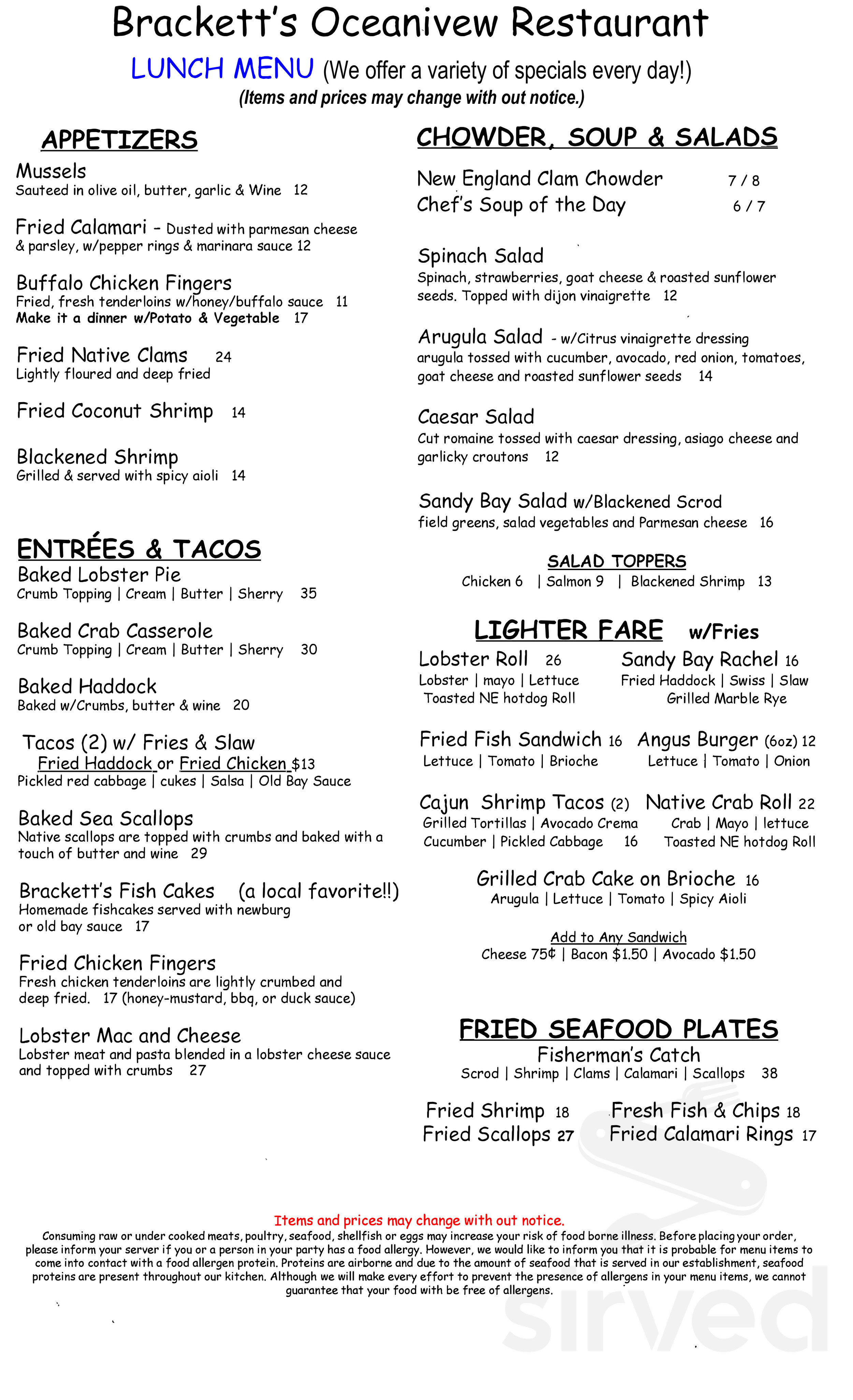 Menu Rockport MA's Brothers Brew Coffee Shop Sirved