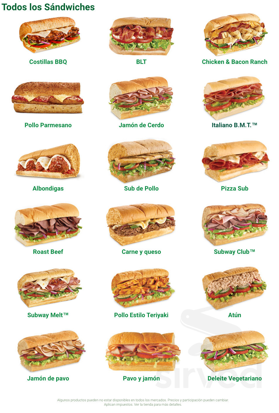 Subway menu in Industrial Pacifico, 22643 Tijuana, Mexico