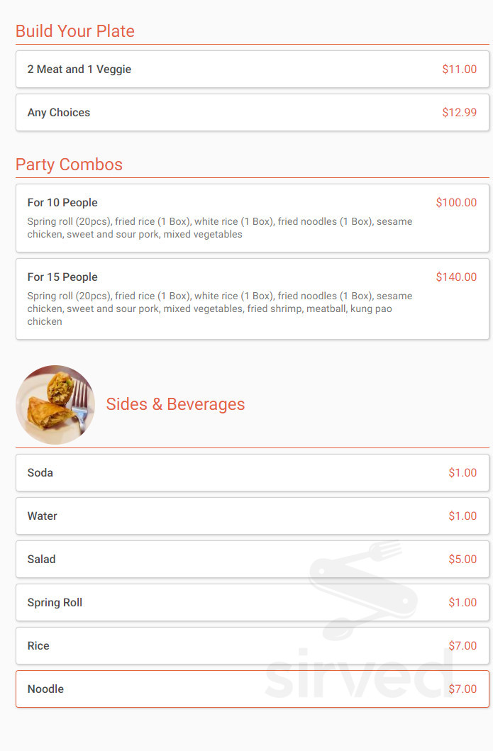 Bamboo Chinese Restaurant menu in Quartzsite, Arizona, USA