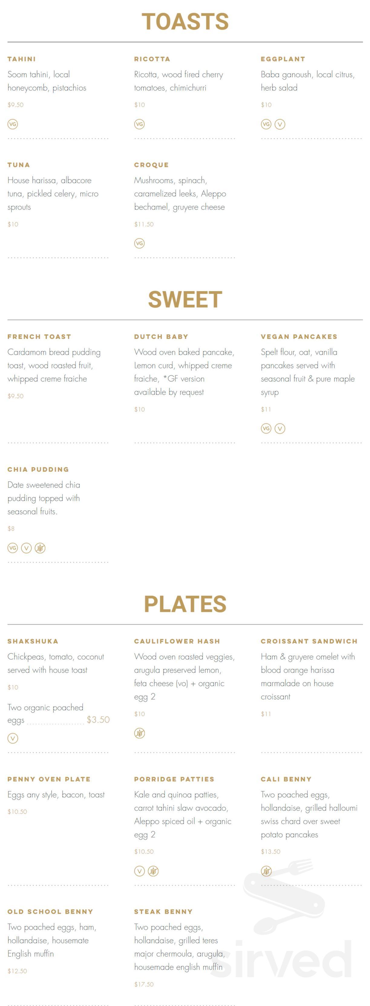 Penny Oven menu in Eagle Rock, California, USA