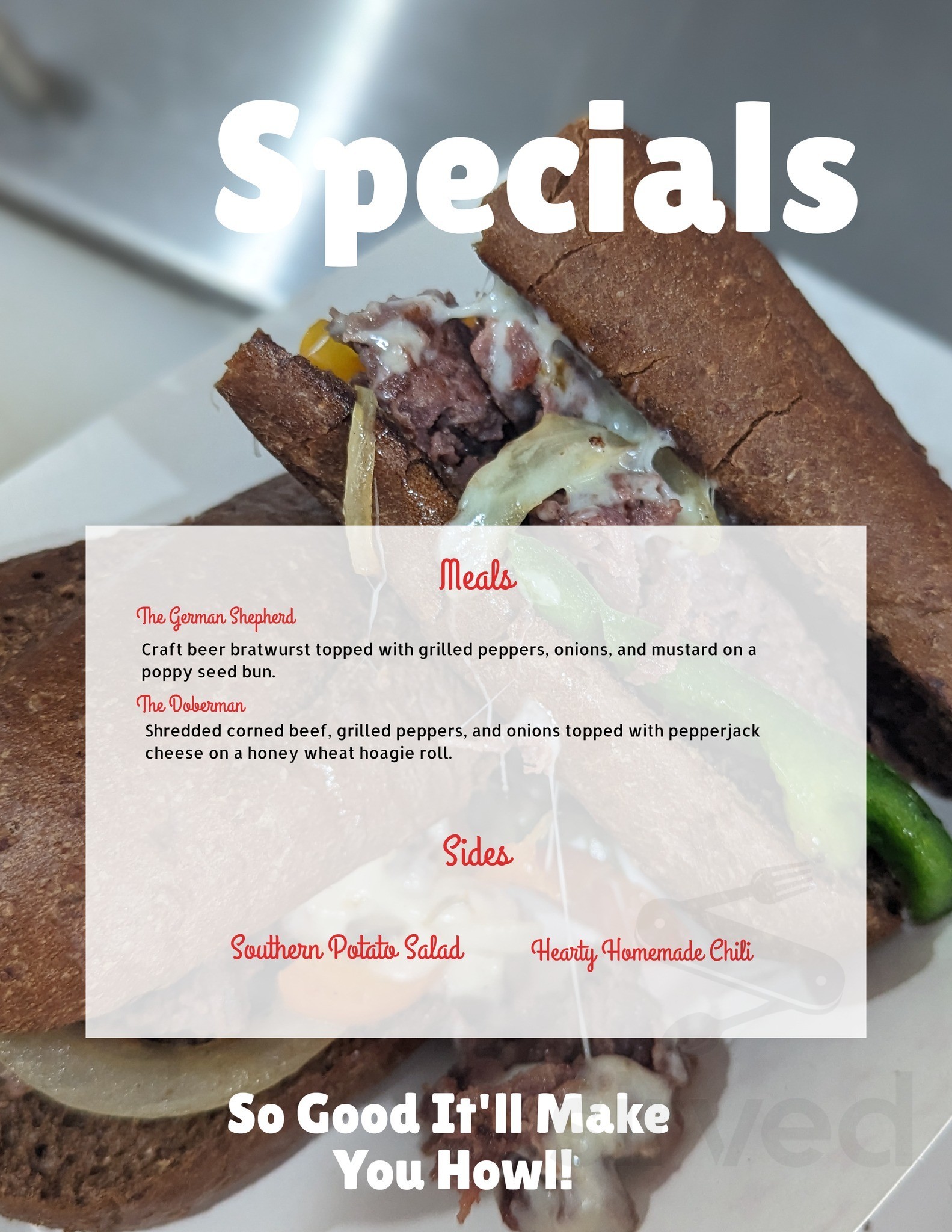 Menu for Woof Street Bistro Food Truck in Waynesville, NC Sirved