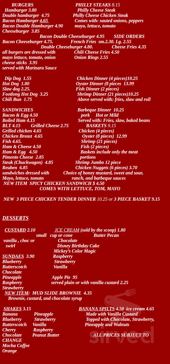 Menu for Dip Dog Stand in Marion, VA Sirved