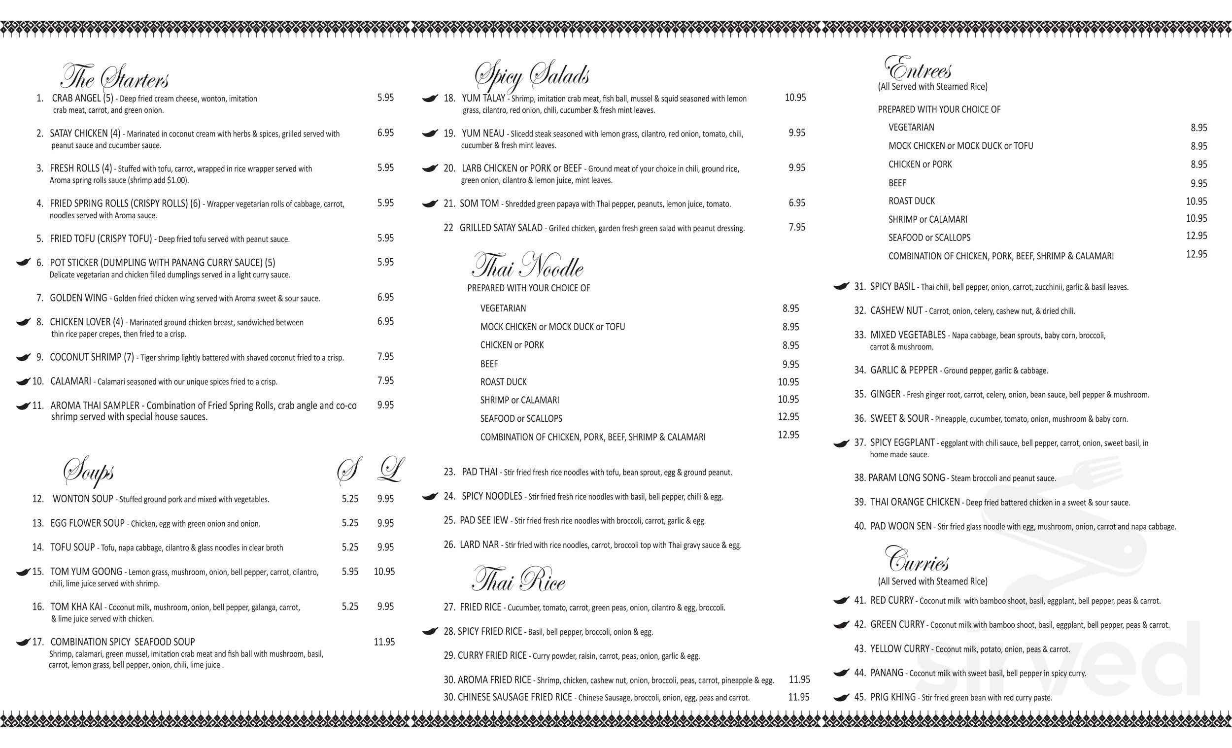 Aroma Thai Restaurant menu in Imperial Beach, California