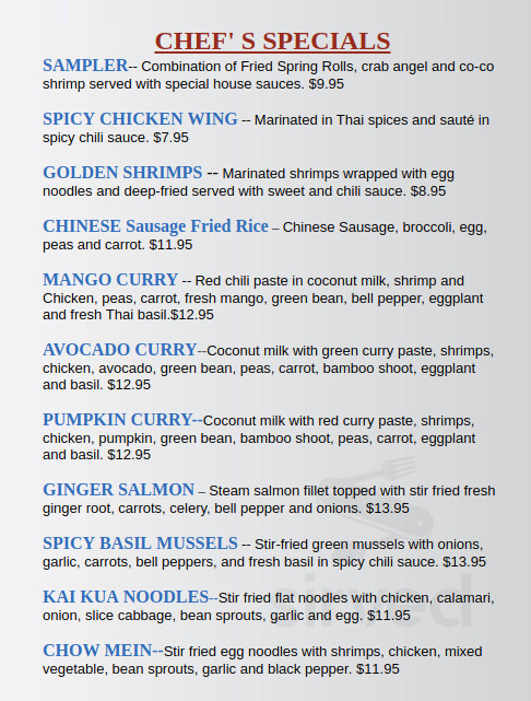 Aroma Thai Restaurant specials menu in Imperial Beach, California