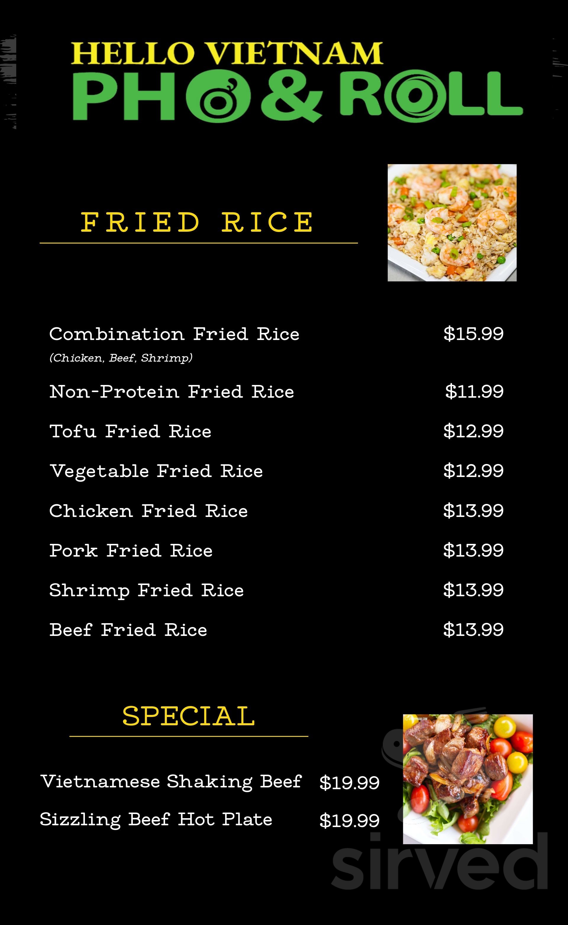 Hello Vietnam Pho&Roll menu in Scottsdale, Arizona, USA