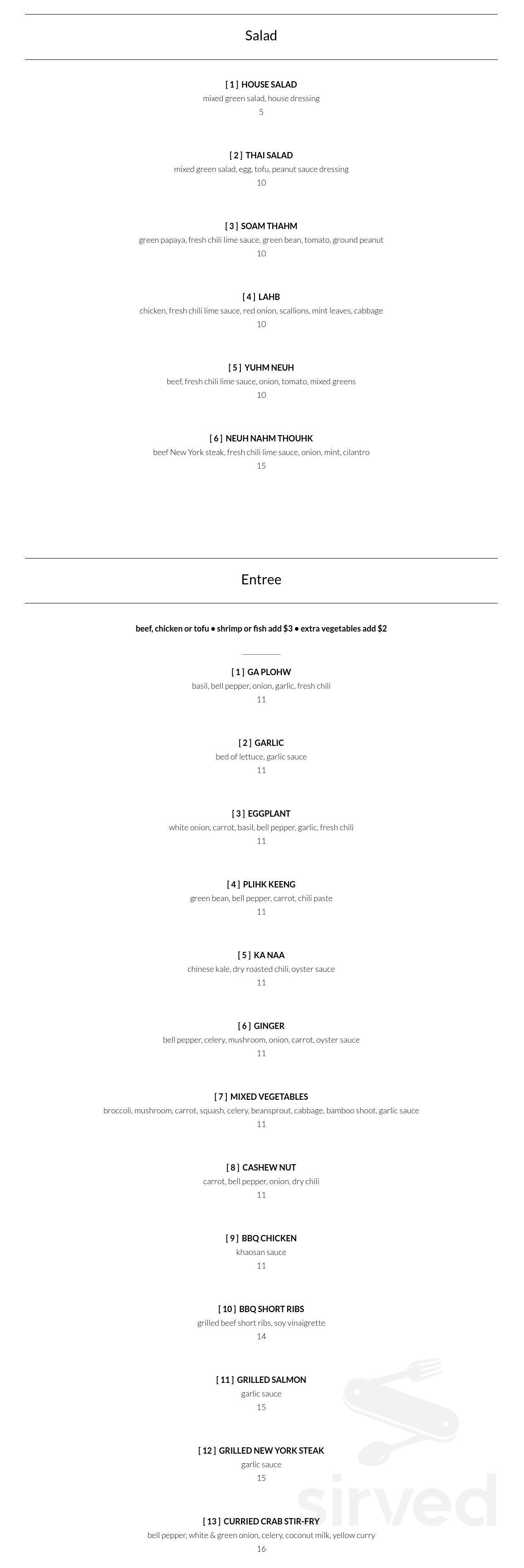 Khaosan Thai Street Food menu in Woodland Hills, California