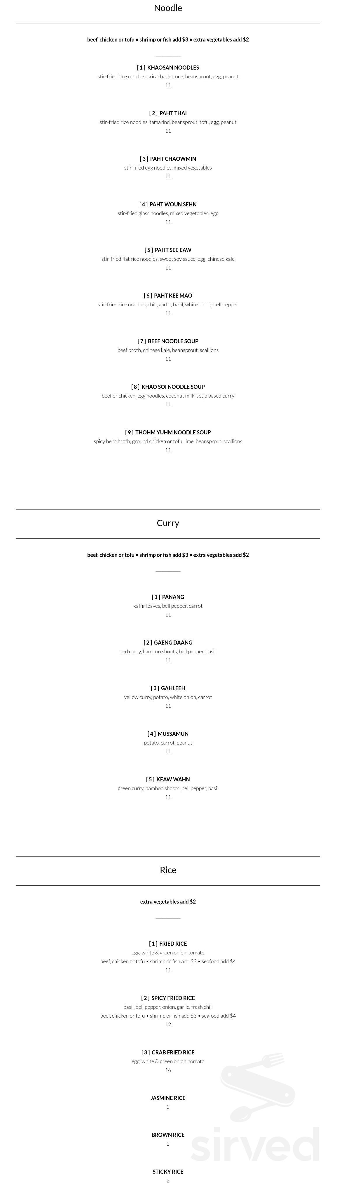 Khaosan Thai Street Food menu in Woodland Hills, California