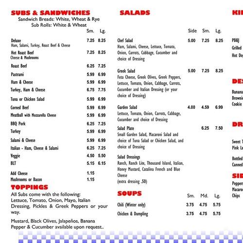 P J's Sandwich Shop menu in Parrish, Florida, USA