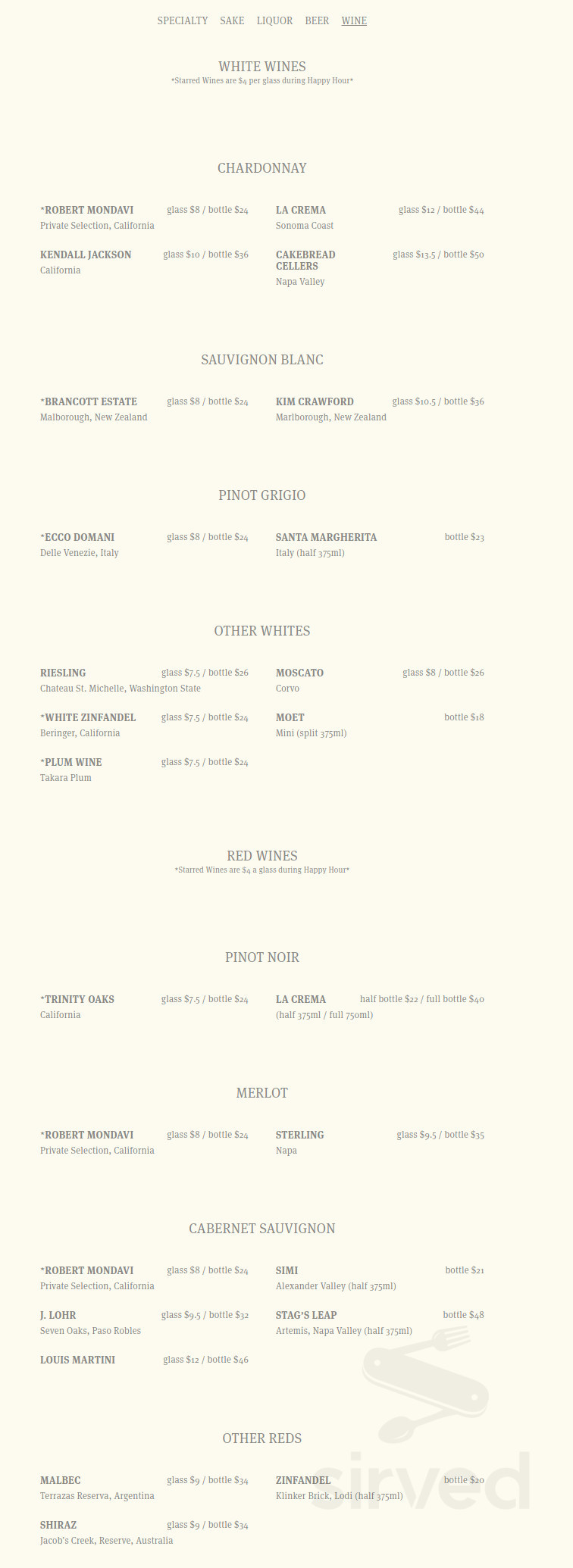 Red Ginger Asian Bistro menu in Coral Springs, Florida, USA