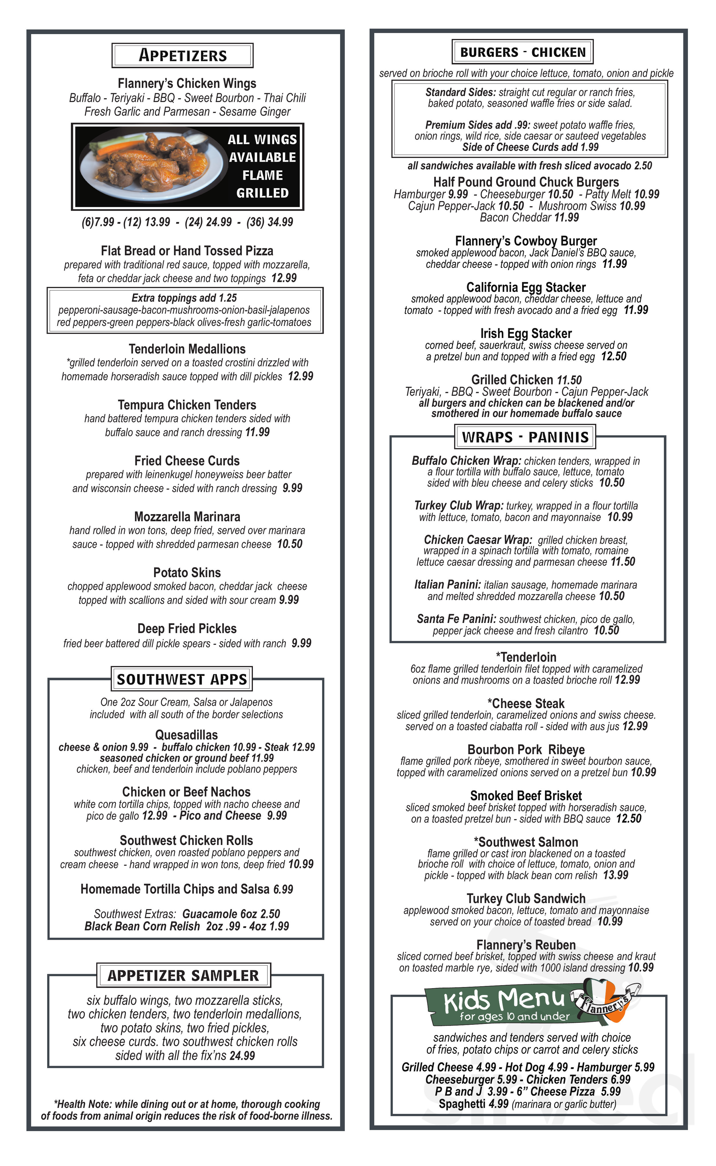 Menu - Grafton WI's Flannery's at Fire Ridge Golf Club | Sirved