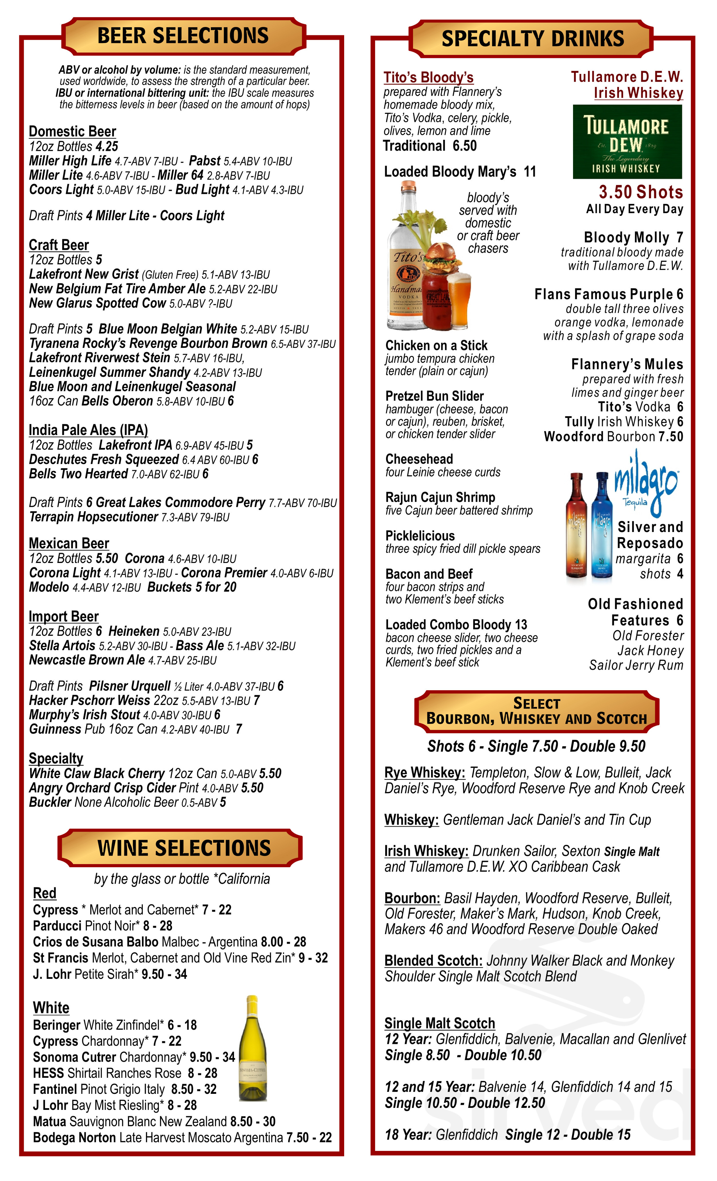 Menu - Grafton WI's Flannery's at Fire Ridge Golf Club | Sirved