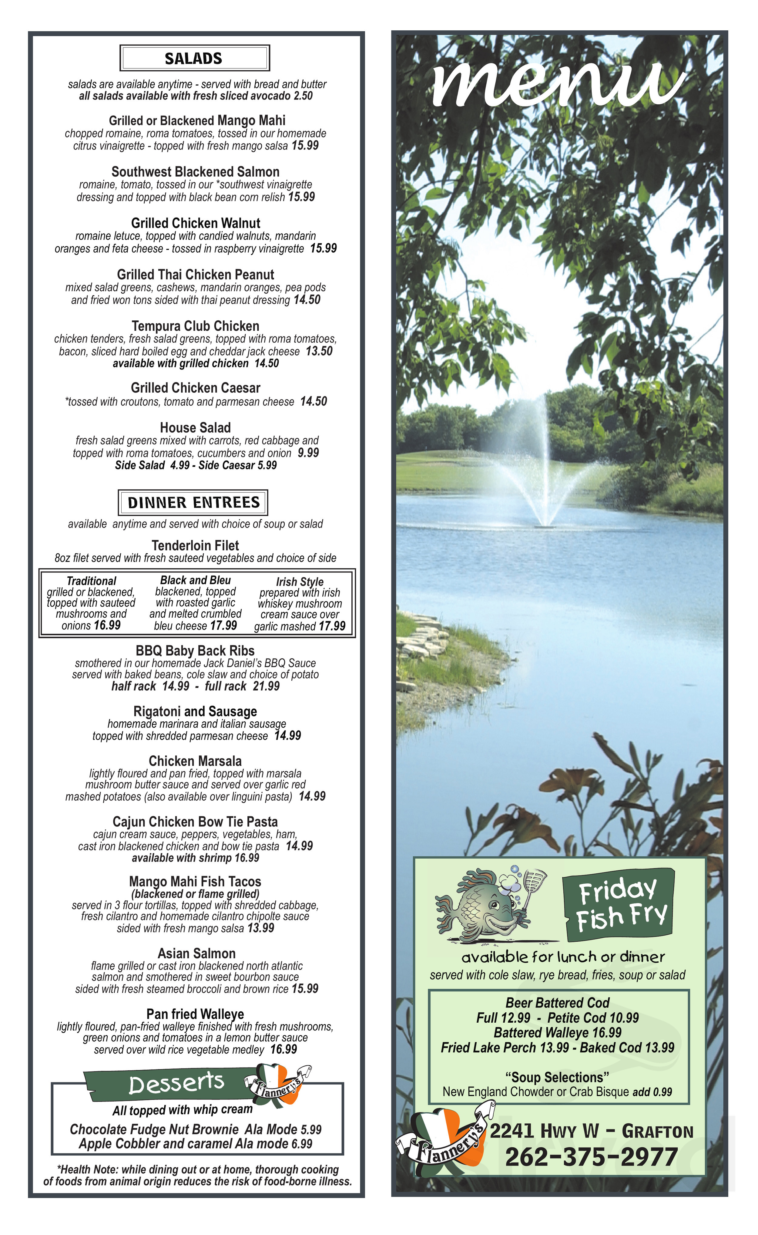 Menu - Grafton WI's Flannery's at Fire Ridge Golf Club | Sirved