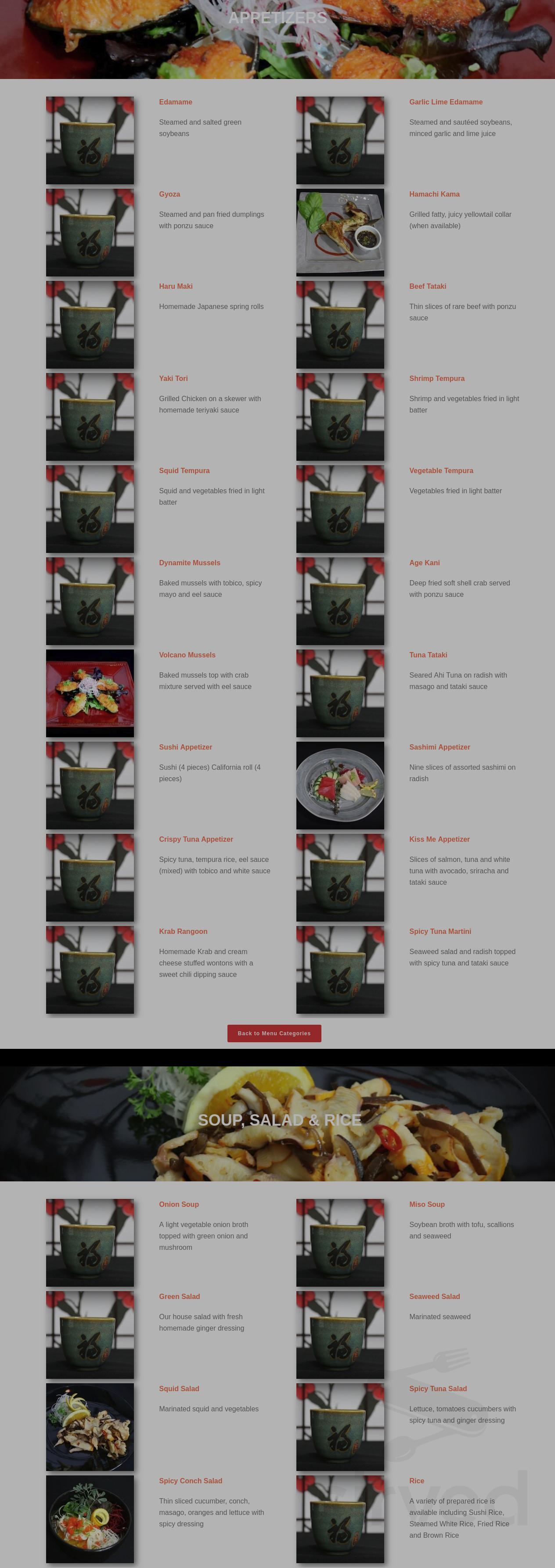 Tsunami Sushi & Hibachi menu in Lakeland, Florida, USA