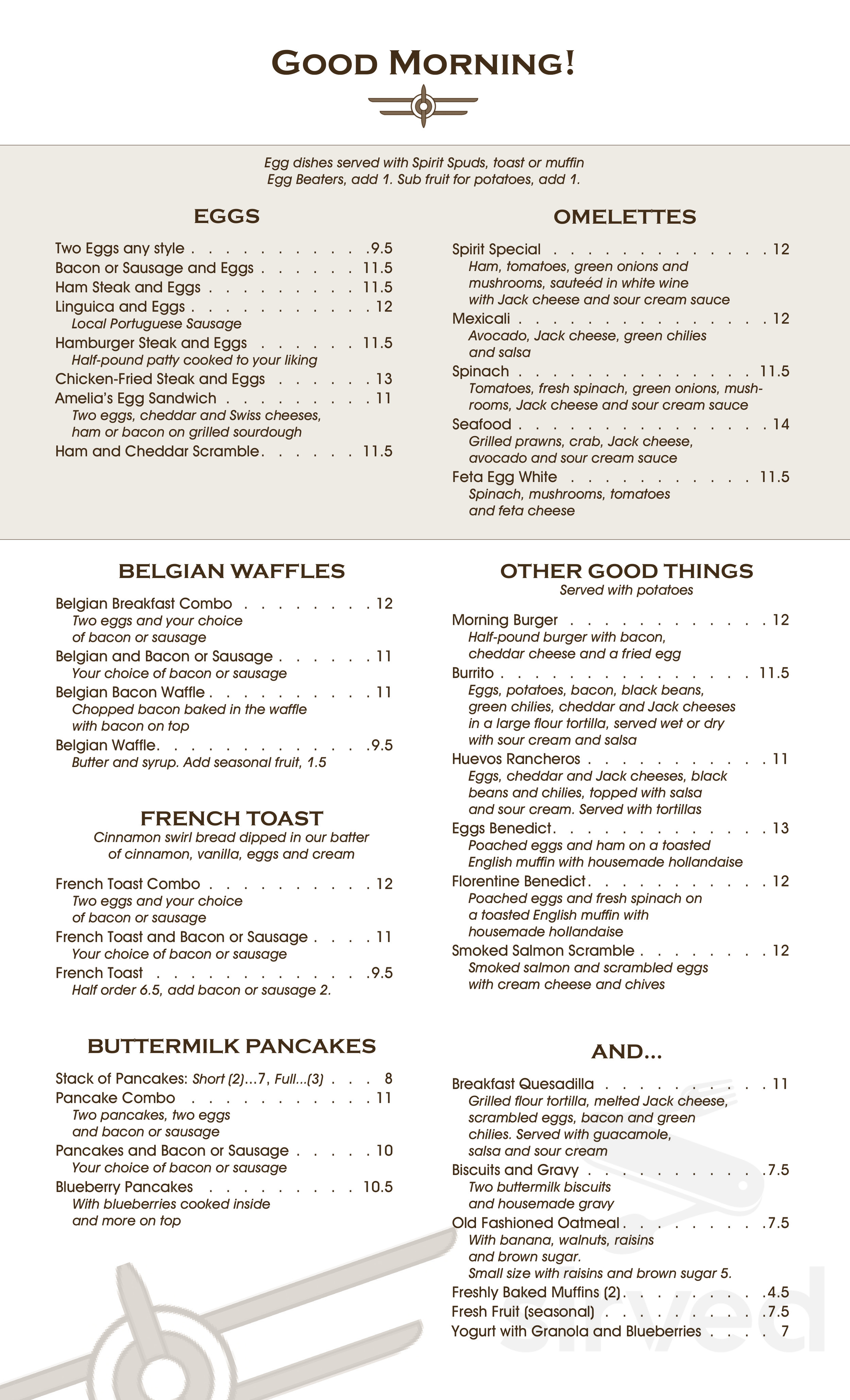 Spirit of San Luis Restaurant menu in San Luis Obispo, California, USA