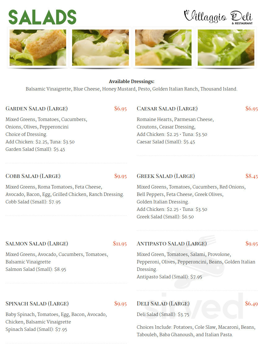 Villaggio Deli & Restaurant menu in Van Nuys, California