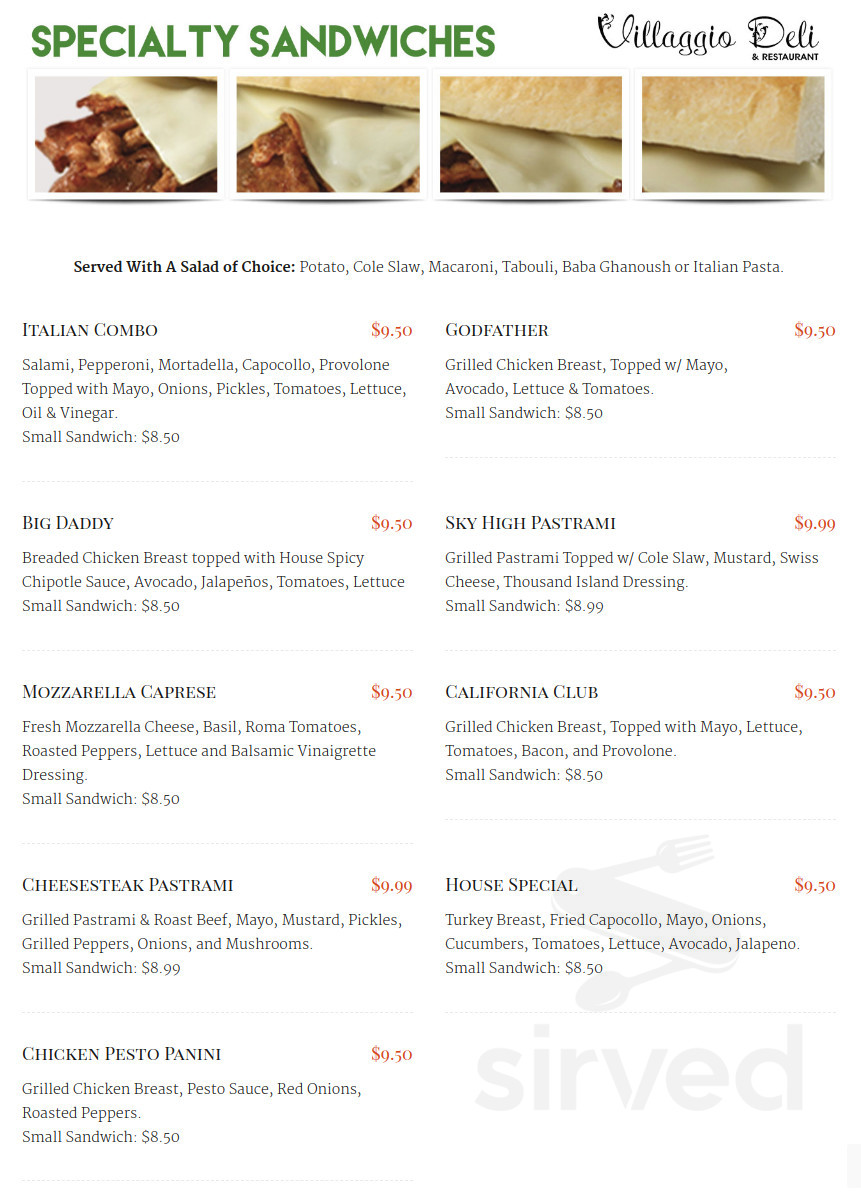 Villaggio Deli & Restaurant menu in Van Nuys, California