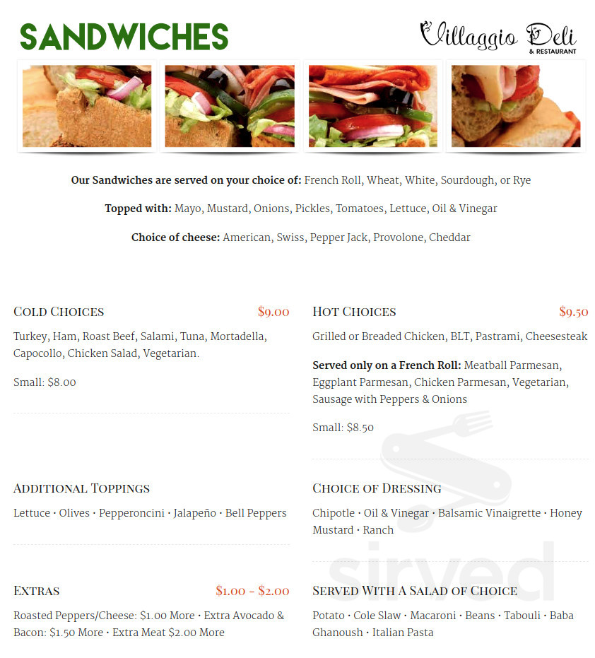 Villaggio Deli & Restaurant menu in Van Nuys, California