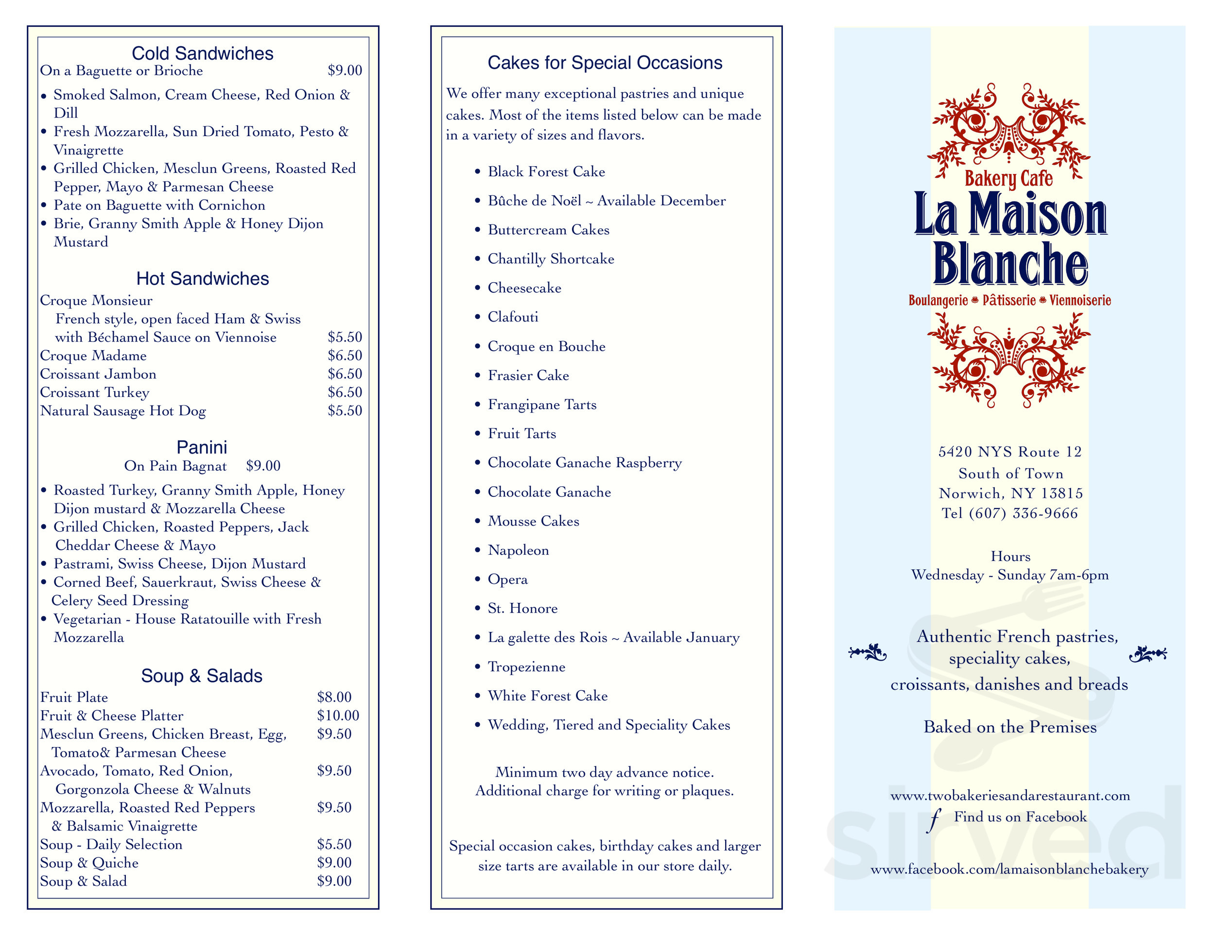 La Maison Blanche Bakery Cafe menu in Norwich, New York, USA