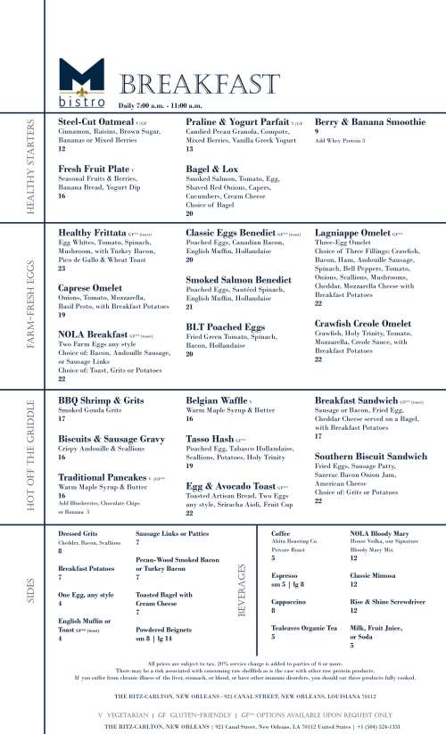 M bistro Restaurant menu in New Orleans, Louisiana, USA