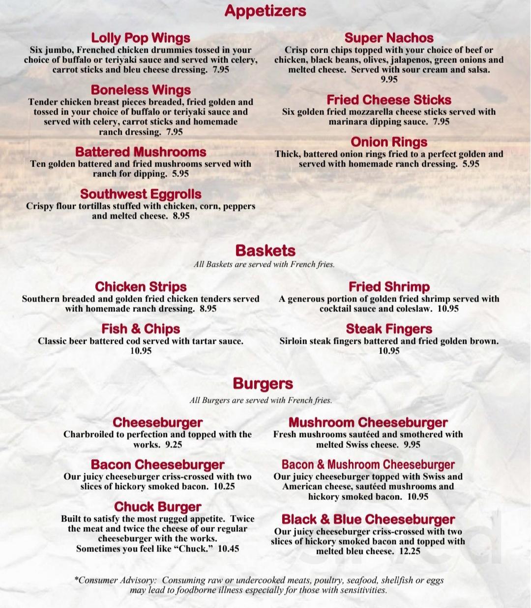 Good Time Charlie's menu in Great Falls, Montana, USA