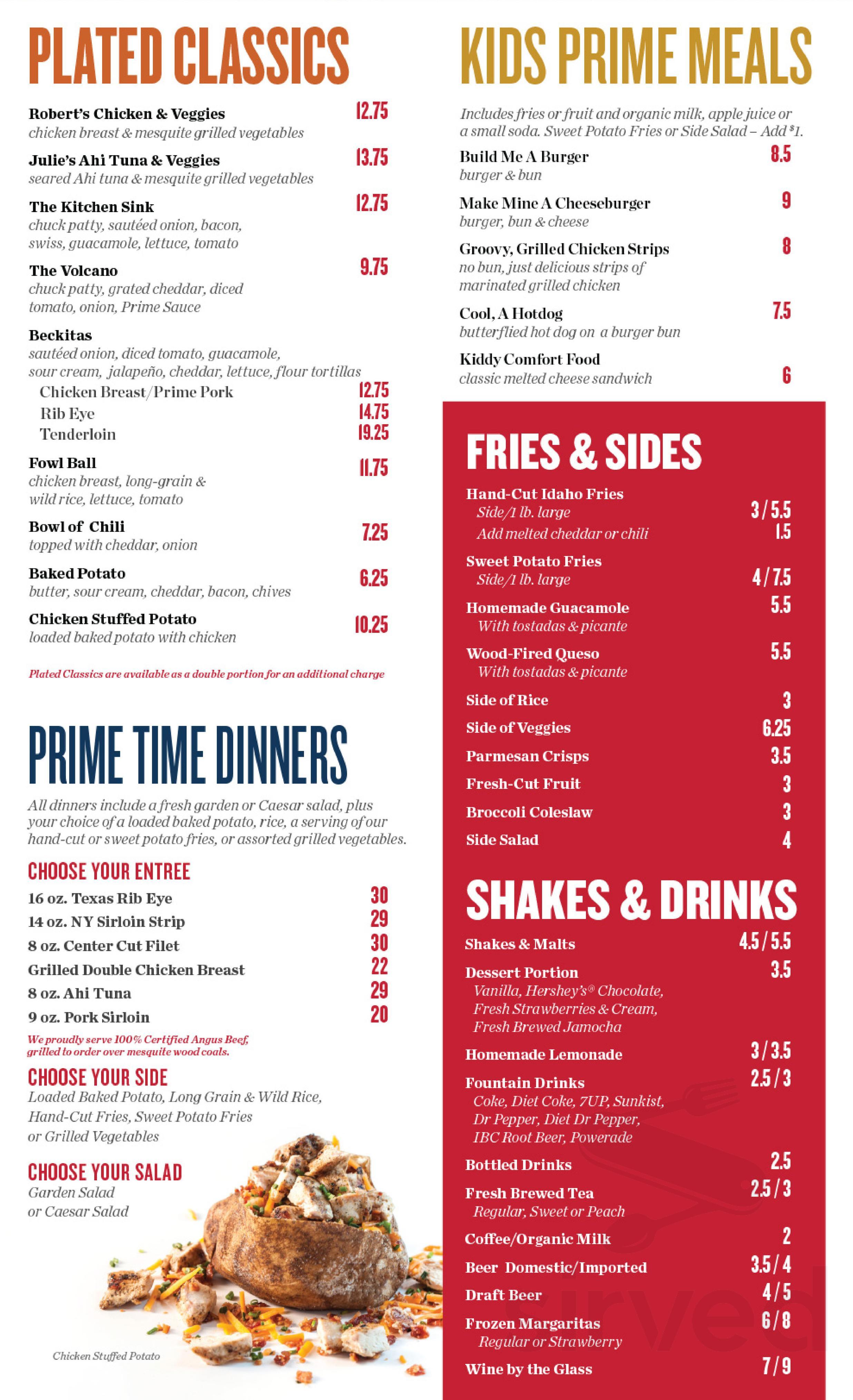 Becks Prime menu in Pflugerville, Texas, USA