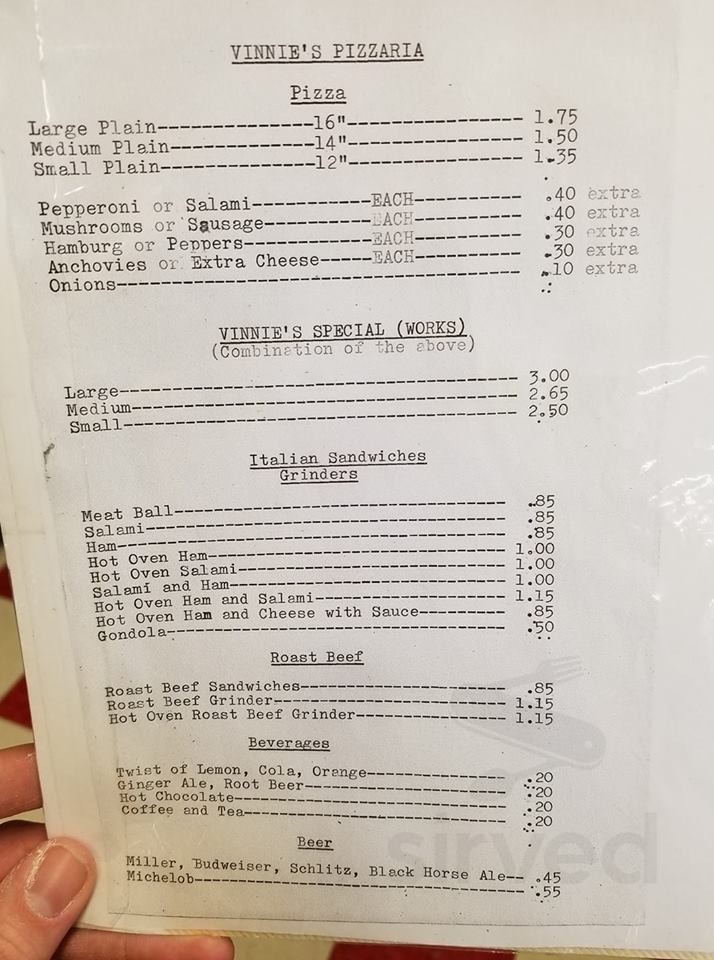 Vinnie's Pizzaria menu in Concord, New Hampshire, USA