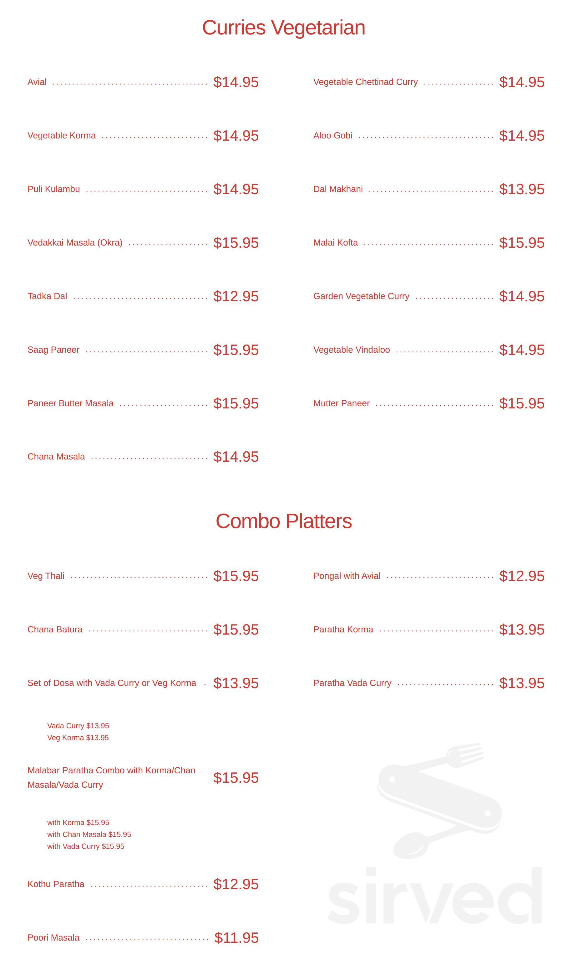 Madras Palace Indian Cuisine menu in Gaithersburg, Maryland, USA