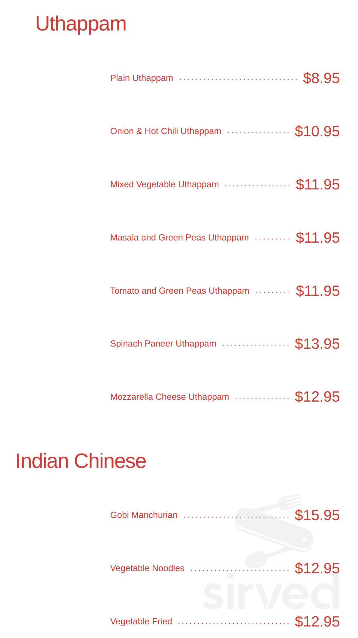 Madras Palace Indian Cuisine menu in Gaithersburg, Maryland, USA