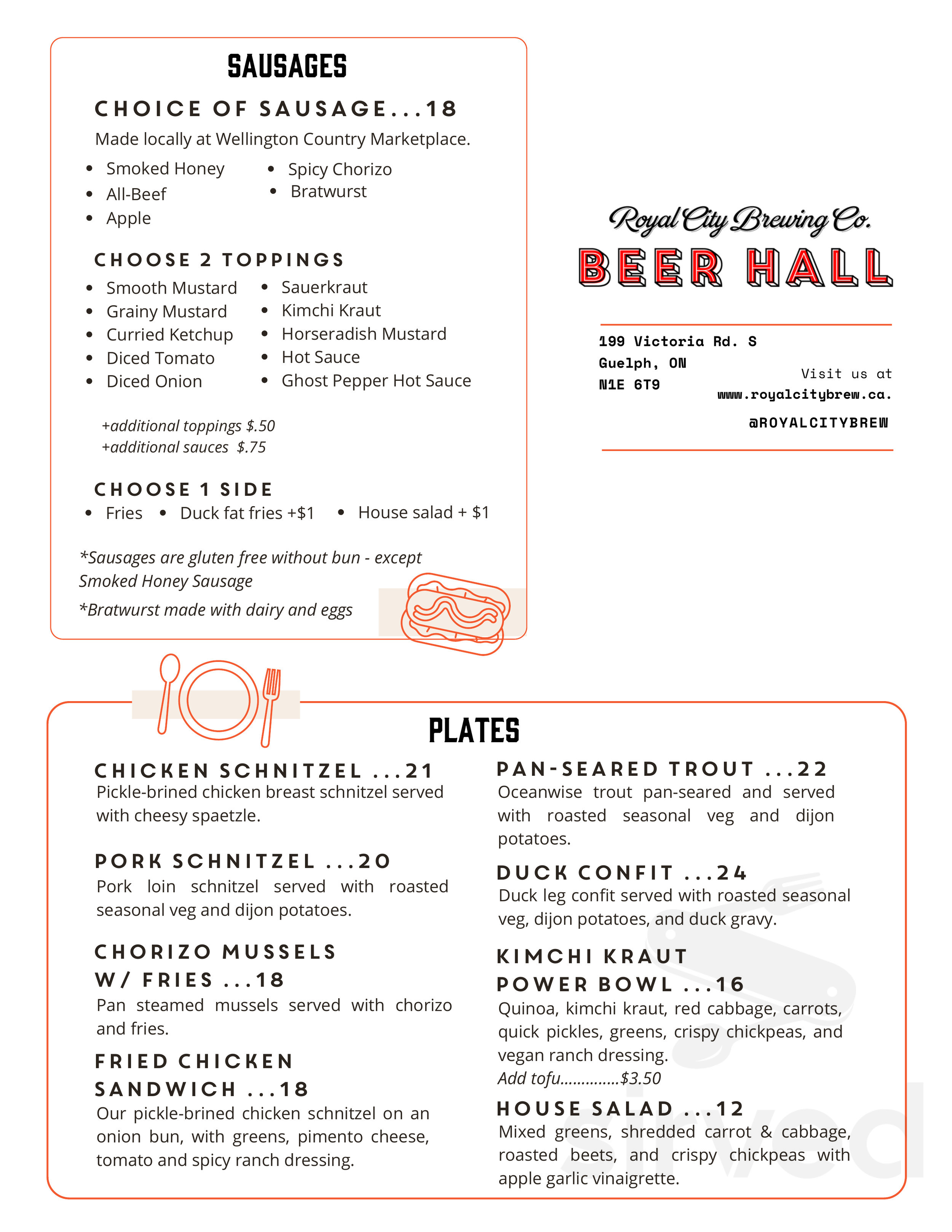 Royal City Brewing Company menu in Guelph, Ontario, Canada