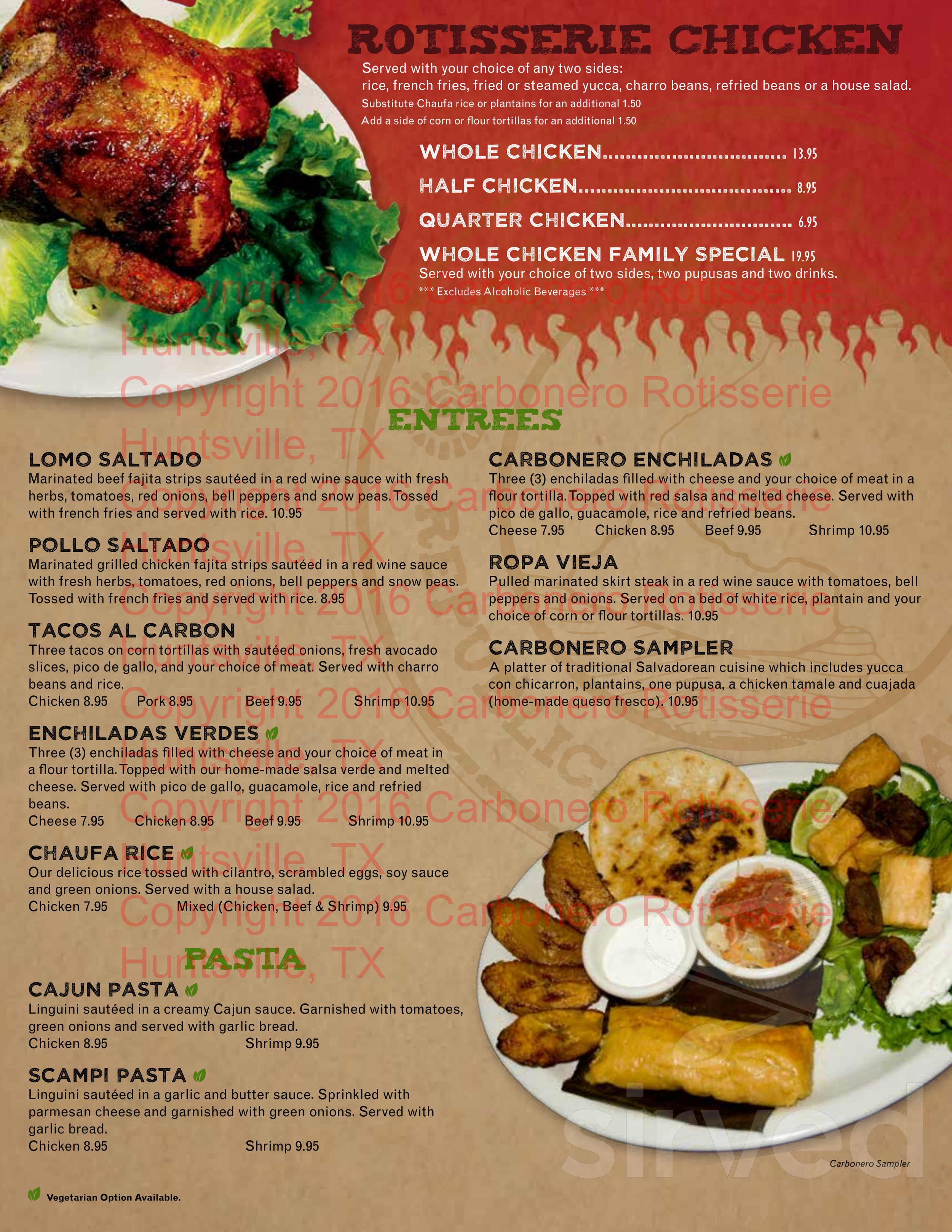 Carbonero Rotisserie Charbroiled Chicken & Steaks menu in Huntsville