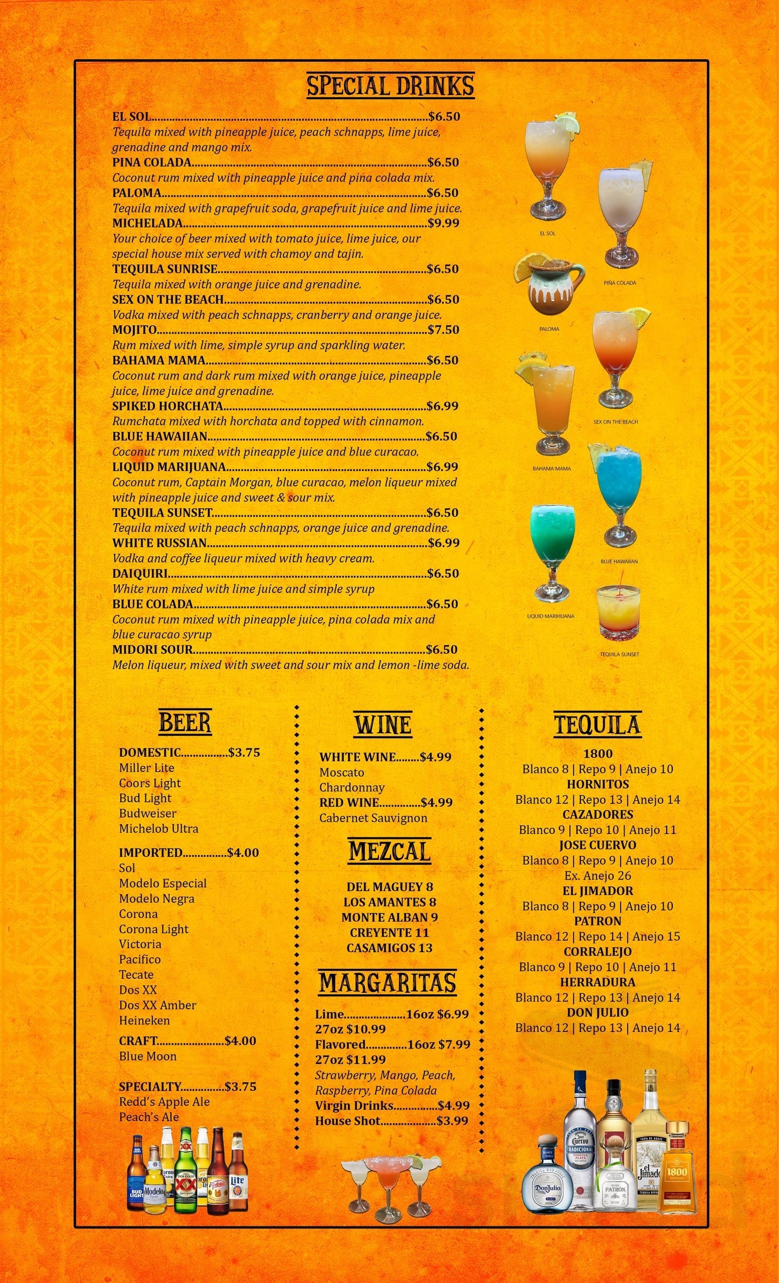 Menu - Shelby NC's El Sol Guerrerense | Sirved