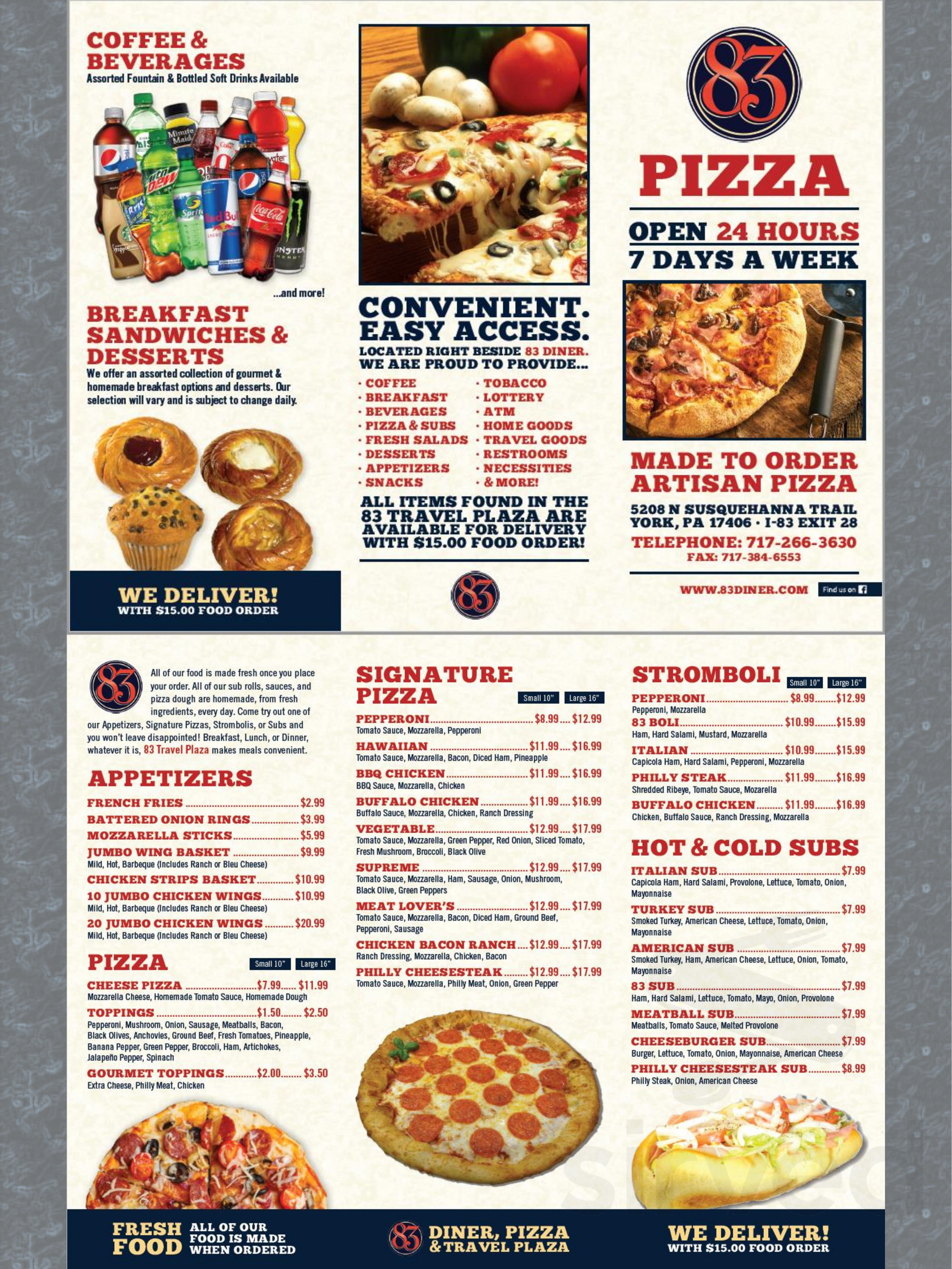 83 Diner menu in York, Pennsylvania, USA