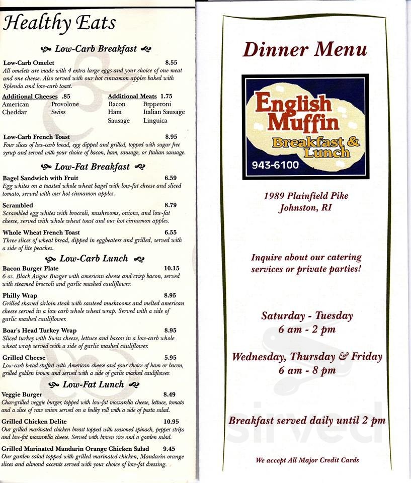 Menu - Johnston RI's English Muffin | Sirved