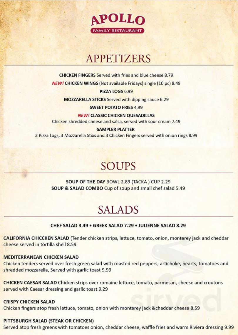 Apollo Family Restaurant menu in Buffalo, New York, USA