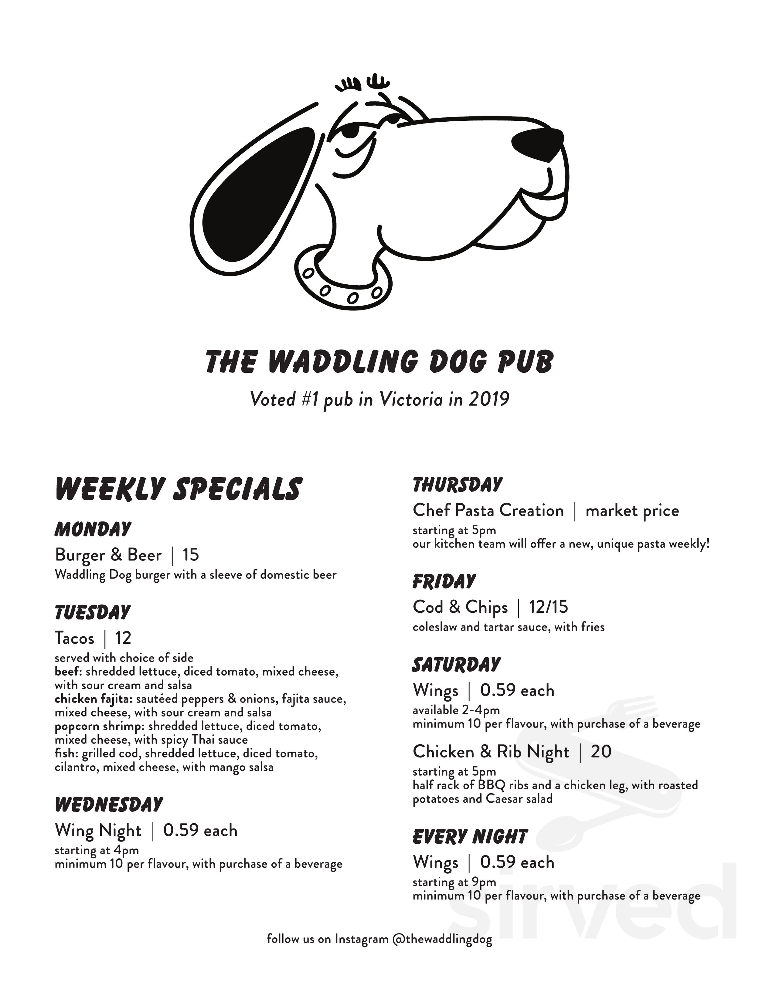 Waddling Dog Pub menu in Saanichton, British Columbia