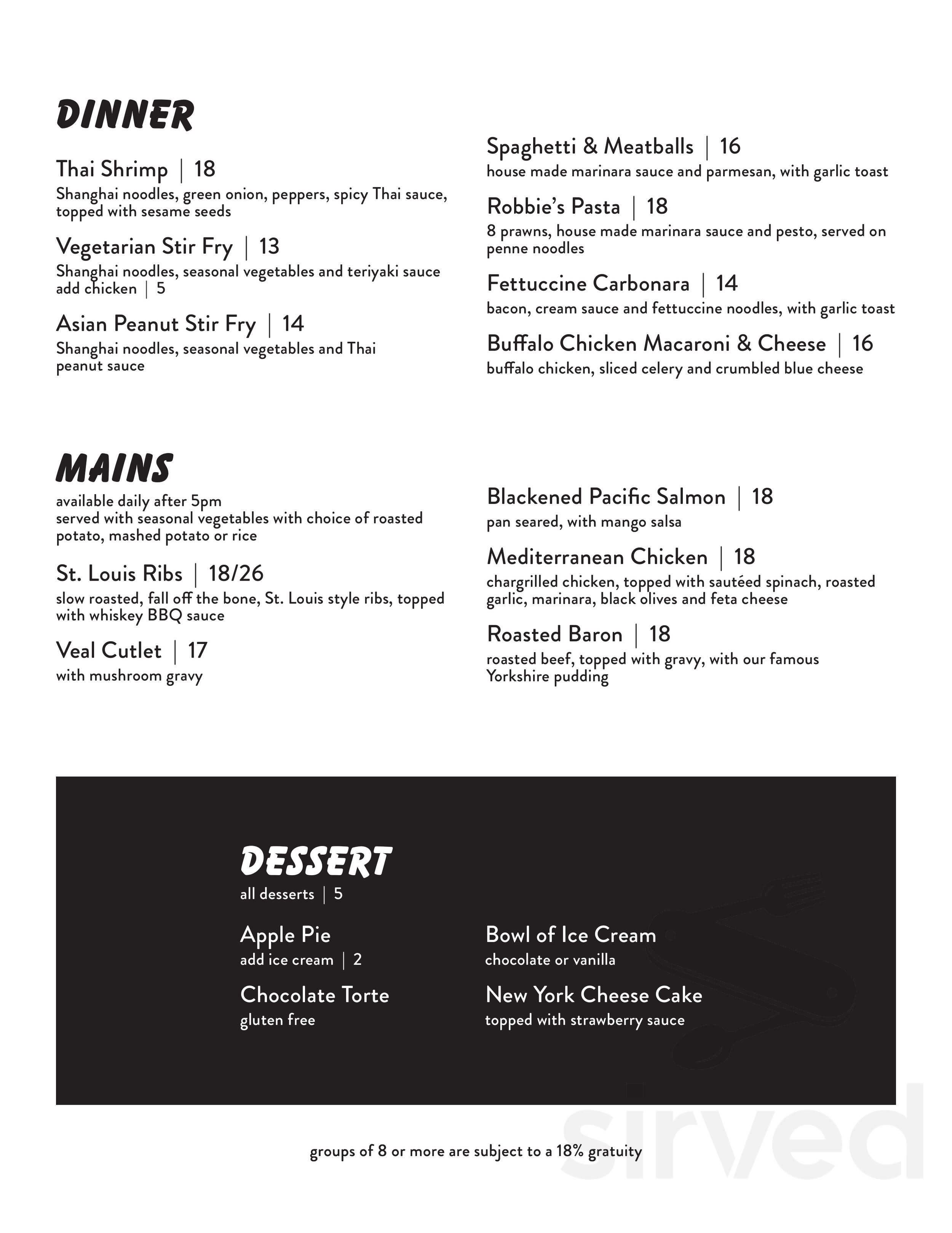 Waddling Dog Pub menu in Saanichton, British Columbia